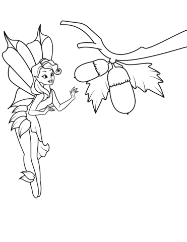 Fairy Found Some Acorns Coloring Page